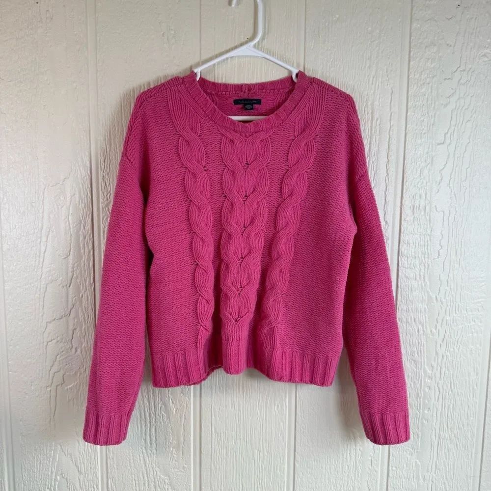 American Eagle Outfitters Hot Pink Cable Crewneck Sweater